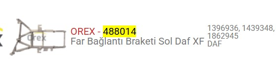 FAR BAGLANTI BRAKETI DAF XF 95 V-2 105 SOL 1396936-1439348-1862945